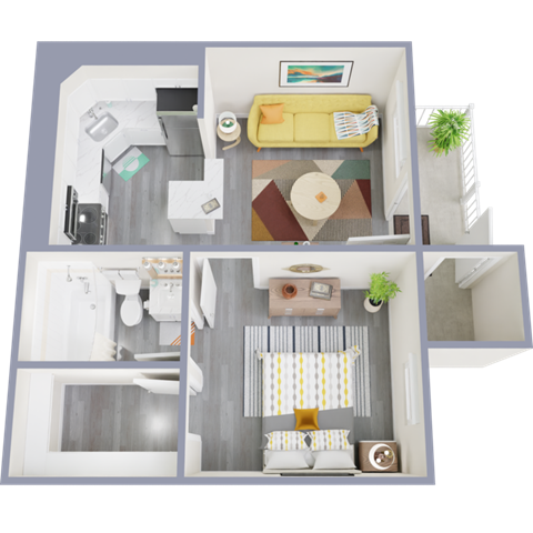Floor plan for 1 bed, 1 bath, 444 sqft